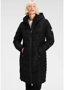 Steppmantel ALPENBLITZ "Konstanz", Damen, Gr. 34, schwarz, Web, Obermaterial: 100% Polyester. Futter: 100% Polyester. Kapuzenfutter: 100% Polyester. Wattierung: 100% Polyester, kontrastfarbene Details, unifarben, figurumspielend lang, Rippstrickb&uuml;ndchen, M&auml;ntel Steppmantel, mit kuscheligem Kapuzen-Fleecefutter