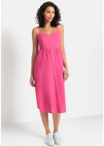 Sommerkleid Lascana, Damen, Gr. 46, N-Gr, pink, Web, Obermaterial: 58% Viskose, 28% Baumwolle, 14% Leinen, unifarben, figurumspielend Midi, V-Ausschnitt, Kleider Sommerkleid, aus Leinenmix mit Baumwolle, Midikleid, Strandkleid