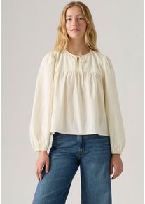 Levi's Klassische Bluse LEVI'S "JOSEPHINE LS HOLI", Damen, Gr. XS (34), whisper wei&szlig;, Web, Obermaterial: 99% Baumwolle, 1% metallisierte Fasern, gepunktet, regular fit normal, Rundhals, elastischer Bund, Blusen Klassische Bluse, mit elastischem Bund