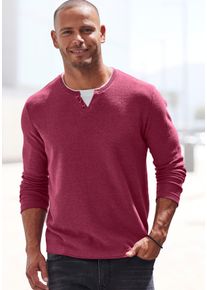 H.I.S. Strickpullover H.I.S, Herren, Gr. M (48/50), rot (rot meliert), Feinstrick, Obermaterial: 60% Baumwolle, 40% Polyester, unifarben, regular fit normal, Rundhals, Rollkanten, Pullover Strickpullover, Pullover mit hochwertiger Halslochverarbeitung in double-layer Optik, Topseller