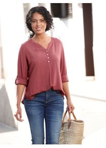 Longbluse Casual Looks, Damen, Gr. 52, rot (rotbraun), 100% Viskose, unifarben, V-Ausschnitt, Blusen Longbluse