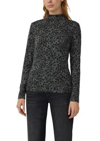 Langarmshirt s.Oliver, Damen, Gr. 46, grau schwarz, Web, Obermaterial: 95% Viskose, 5% Elasthan, unifarben, figurbetont h&uuml;ftbedeckend, Rundhals, Shirts Langarmshirt, mit Stehkragen und aus Viskose-Stretch