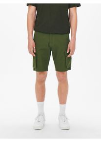 Only & Sons Cargoshorts ONLY & SONS "ONSCAM STAGE CARGO SHORTS 6689 LIFE NOOS", Herren, Gr. S, N-Gr, gr&uuml;n (olivgr&uuml;n), Web, Obermaterial: 98% Baumwolle, 2% Elasthan, unifarben, normal, Hosen Cargoshorts