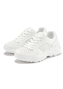 Sneaker Lascana, M&auml;dchen, Gr. 36, wei&szlig;, Obermaterial: 100% Lederimitat. Decksohle: 100% Textilmaterial. Futter: 100% Textilmaterial. Laufsohle: 100% Synthetik, unifarben, Basic, Schuhe Sneaker, Freizeitschuh, Halbschuh mit kleinen Cut-Outs und Chunky Sohle VEGAN, Topseller