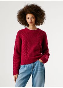 Strickpullover Pepe Jeans, Damen, Gr. XL, 287currant rot, Strick, Obermaterial: 54% Polyester, 20% Wolle, 20% Polyamid, 5% Alpaka, 1% Elasthan, meliert, normal normal, Rundhals, Rippstrickb&uuml;ndchen, Pullover Strickpullover, mit Zopfmuster und Woll-Anteil
