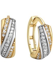 Paar Creolen Firetti "Schmuck Geschenk Gold 375 Ohrschmuck Ohrringe bicolor", gelb (gelbgoldfarben, wei&szlig;goldfarben, kristallwei&szlig;, kristallwei&szlig;), Ohrringe, Damen, 13,5mm, Gelbgold 375, Paar Creolen, mit Zirkonia (synth.)