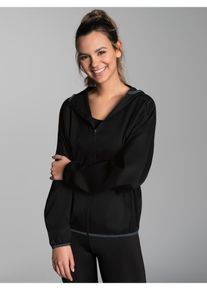 Sweatjacke TRIGEMA "TRIGEMA D&uuml;nne Kapuzenjacke mit praktischen Taschen", Damen, Gr. XXL, schwarz (wei&szlig;, neutral), Web, 100% Polyester, Basic, ohne Ausschnitt, Sweatjacken Sweatjacke