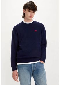 Levi's Wollpullover LEVI'S "ORIGINAL HM SWEATER", Herren, Gr. L, blau (dunkelblau), Strick, Obermaterial: 80% Wolle, 20% Polyamid, unifarben, regular fit normal, Rundhals, Pullover Wollpullover, klassische Rundhalsform