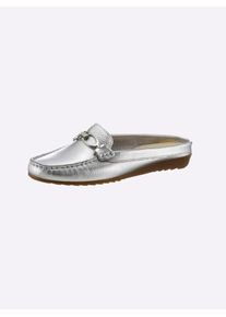 Slipper Casual Looks, Damen, Gr. 41, silber (silberfarben), Leder, Schuhe Slipper