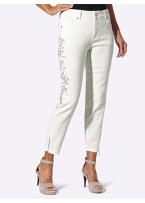 5-Pocket-Jeans Lady, Damen, Gr. 46, Normalgr&ouml;&szlig;en, wei&szlig;, 98% Baumwolle, 2% Elasthan, gebl&uuml;mt, gemustert, lang, Jeans 5-Pocket-Jeans