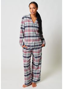Pyjama Skiny "Night In Skiny Flanell", Damen, Gr. 42, classic melange check, Flanell, Obermaterial: 100% Baumwolle, kariert, meliert, normal lang, tiefer V-Ausschnitt, Homewear-Sets Pyjama, w&auml;rmend, Cotton, kuschelig weich, Bindeband, elastischer Bund