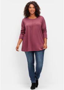 Langarmshirt sheego "Langarmshirt", Damen, Gr. 44/46, lila (brombeer, meliert), 60% Baumwolle, 40% Polyester, meliert, unifarben, Rundhals, Shirts Langarmshirt