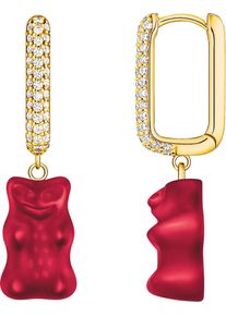Single-Creole Thomas Sabo "Thomas Sabo x HARIBO Schmuck: Gro&szlig;e Einzel-Creole mit Goldb&auml;r", rot (gelbgoldfarben, rot, kristallwei&szlig;, rot, kristallwei&szlig;), Ohrringe, Damen, Silber 925 (recycelt), Single-Creole, mit Kristallglas, Zirkonia (synth.)