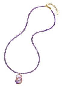 Kette mit Anh&auml;nger Firetti "Schmuck Geschenk, Steinkette mit Perle", bunt (silberfarben, lila, violett), Halsketten, Damen, Nylon Perlen Silber 925 (Sterlingsilber), L: 50, Nylon, Perlen, Silber 925 (Sterlingsilber), Kette mit Anh&auml;nger, Made in Germany - mit Amethyst oder Citrin - mit S&uuml;&szlig;wasserzuchtperle