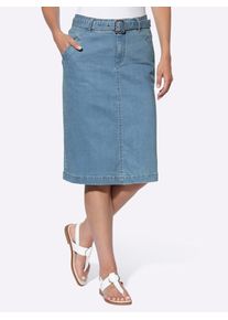 Jeansrock Heine, Damen, Gr. 42, blau (blau, bleached), 81% Baumwolle, 17% Polyester, 2% Elasthan, unifarben, knielang, R&ouml;cke Jeansrock