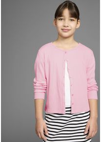 Sweatjacke Kidsworld "Shirtjacke aus weichem Rippmaterial", M&auml;dchen, Gr. 152/158, rosa, Feinripp, Obermaterial: 100% Baumwolle, unifarben, Basic schmal taillenbedeckt, Rundhals, Sweatjacken Sweatjacke, Feine Shirtjacke f&uuml;r jeden Anlass, Topseller