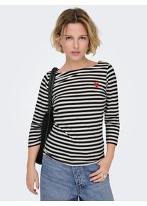 3/4-Arm-Shirt Only "ONLFIFI LIFE 3/4 PRINTED TOP CS JRS", Damen, Gr. M, cloud dancer stripes:schwarz with heart print, Jersey, Obermaterial: 95% Baumwolle, 5% Elasthan, gestreift, regular fit normal, Rundhals, Shirts 3/4-Arm-Shirt