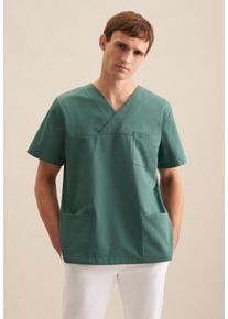 Funktionshemd Seidensticker, Herren, Gr. XXL45-46, normale &Auml;rmell&auml;ngen, gr&uuml;n, 60% Baumwolle, 40% Polyester, unifarben, regular fit, V-Ausschnitt, gerader Abschluss, Hemden Funktionshemd, Kasack Uni