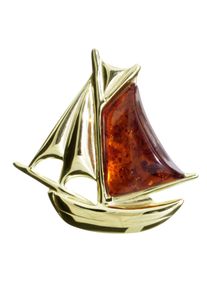 Brosche OSTSEE-SCHMUCK "- Schiff - Silber 925/000, vergoldet - Bernstein" Gr. 35, gold (goldfarben, gelb), Broschen, Damen, Blacklist, Silber 925 (Sterlingsilber), Brosche