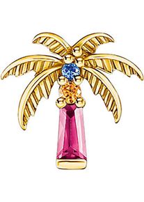 Single-Ohrstecker Thomas Sabo "Festival Vibes: Einzelohrstecker Palme", gold (gelbgoldfarben, rot, orange, blau, rot, orange, blau), Ohrringe, Damen, Silber 925 (recycelt), Single-Ohrstecker, mit Glas-Keramik Stein, Korund (synth.), Zirkonia (synth.)