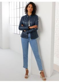 Lederjacke Mainpol, Damen, Gr. 46, blau (dunkelblau), 100% Lammnappaleder, unifarben, Jacken Lederjacke