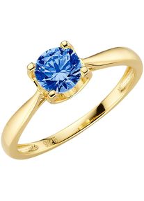 Fingerring "Schmuck Geschenk Silber 925 Silberring Solit&auml;r-Optik" Gr. 59, gold (gelbgoldfarben, blau), ANISTON JEWELRY & WATCHES, Fingerringe, Damen, 59, Silber 925 (Sterlingsilber), 2,2mm, Fingerring, Exklusiv bei uns - mit Zirkonia (synth.) oder Glasstein