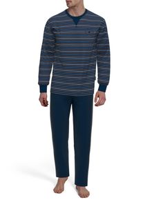 Schlafanzug Tom Tailor "Rhodos", Herren, Gr. 52L, braun (braun, dunkel, ringel), Obermaterial: 100% Baumwolle, gestreift, bequem normal, Rundhals, breiter Bund, Homewear-Sets Schlafanzug, Langarm, Rundhalsausschnitt, gestreift, basic, Baumwolle