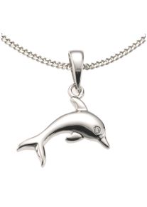 Kette mit Anh&auml;nger Firetti "Schmuck Geschenk Silber 925 Halsschmuck Halskette Panzerkette Delphin", bunt (silberfarben, wei&szlig;), Halsketten, M&auml;dchen, Silber 925 (Sterlingsilber), L: 38, Kette mit Anh&auml;nger, mit Zirkonia (synth.)