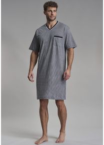 G&ouml;tzburg Nachthemd G&Ouml;TZBURG "Brooklyn", Herren, Gr. 56 (XXL), N-Gr, blau (blau, mittel, minimal), Single Jersey, Obermaterial: 100% Baumwolle, bedruckt, bequem kniefrei, V-Ausschnitt, Kleider Nachthemd, V-Ausschnitt, Kurzarm, Brusttasche, mit Muster, Baumwolle, weich