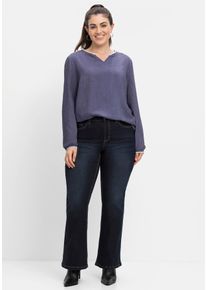 Bootcut-Jeans sheego, Damen, Gr. 56, Normalgr&ouml;&szlig;en, blau (dunkelblau denim), 98% Baumwolle, 2% Elasthan, unifarben, lang, Jeans Bootcut-Jeans