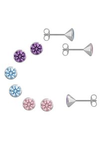 Ohrstecker-Set Firetti "Multipack Schmuck Geschenk Silber 925 Ohrstecker Glitzer" Gr. 3,5, bunt (silberfarben, pink, hellblau, lila, pink, hellblau, amethyst), Ohrringe, Damen, 3,5, Silber 925 (Sterlingsilber), Ohrstecker-Set, mit Zirkonia (synth.)