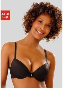 Push-up-BH Lascana, Damen, Gr. 70, Cup D, schwarz, Spitze, Obermaterial: 82% Polyamid (TACTEL), 18% Elasthan (LYCRA), BHs Push-up-BH, mit B&uuml;gel und Spitzenr&uuml;cken, Dessous
