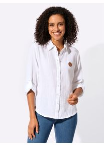 Langarmbluse Casual Looks, Damen, Gr. 42, wei&szlig;, 100% Baumwolle, unifarben, Blusen Langarmbluse