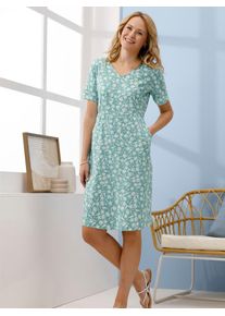 Sommerkleid Classic Basics "Kleid", Damen, Gr. 54, Normalgr&ouml;&szlig;en, salbei, ecru, bedruckt, 95% Baumwolle, 5% Elasthan, gemustert, mehrfarbig, knielang, V-Ausschnitt, Kleider Sommerkleid