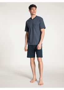 Shorty Calida "Relax Streamline", Herren, Gr. S (46/48), blau (schwarz sapphire), Interlock, Obermaterial: 100% Baumwolle, unifarben, normal kurz, V-Ausschnitt, Homewear-Sets Shorty, mit V-Ausschnitt