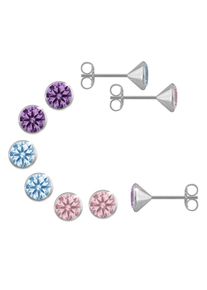 Ohrstecker-Set Firetti "Multipack Schmuck Geschenk Silber 925 Ohrstecker Glitzer" Gr. 4,5, bunt (silberfarben, pink, hellblau, lila, pink, hellblau, amethyst), Ohrringe, Damen, 4,5, Silber 925 (Sterlingsilber), Ohrstecker-Set, mit Zirkonia (synth.)