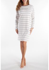 Nachthemd Tom Tailor "Sitia", Damen, Gr. 36 (S), N-Gr, lila (lila, mittel, ringel), Obermaterial: 95% Baumwolle, 5% Elasthan, bequem knielang, Rundhals, gerader Abschluss, Kleider Nachthemd, gestreift, knielang, Langarm, Rundhalsausschnitt, Baumwollmix