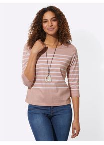 3/4-Arm-Shirt Casual Looks "Ringelshirt", Damen, Gr. 42, beige (puder, geringelt), 100% Baumwolle, bedruckt, gemustert, mehrfarbig, Rundhals, Shirts 3/4-Arm-Shirt