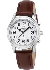 Funkuhr MASTER TIME "Sprechende Funkuhr", braun, Armbanduhren, Damen, Funkuhr, Armbanduhr, Quarzuhr, Damenuhr, Lederarmband