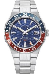 Automatikuhr Citizen "Series 8 GMT", silber (silberfarben, blau), Armbanduhren, Herren, Automatikuhr, Armbanduhr,Herrenuhr,Saphirglas,bis 10bar wasserdicht,Edelstahlarmband