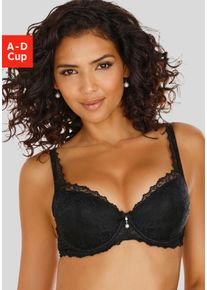 Push-up-BH Lascana, Damen, Gr. 80, Cup D, schwarz, Spitze, Obermaterial: 88% Polyamid, 6% Elasthan, 6% Polyester, BHs Push-up-BH, mit B&uuml;gel im angesagten High-Apex-Design, sexy Dessous