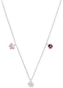 Kette mit Anh&auml;nger Prinzessin Lillifee "Schmetterling/Kleeblatt/Marienk&auml;fer", rosa (silberfarben, rosa, pink, schwarz, rosa), Halsketten, M&auml;dchen, Silber 925 (Sterlingsilber), L: 38, Kette mit Anh&auml;nger, mit Emaille - mit Zirkonia (synth.)