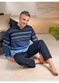 Schlafanzug Hajo, Herren, Gr. 44/46, blau (marine, geringelt), 62% Baumwolle, 38% Polyester, Homewear-Sets Schlafanzug