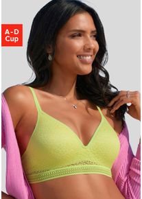 Bralette-BH Lascana "Freya", Damen, Gr. 90, Cup C, gr&uuml;n (lime), Spitze, Obermaterial: 36% Polyamid, 29% Polyester, 27% Baumwolle, 8% Elasthan, BHs Bralette-BH, ohne B&uuml;gel mit eingearbeitetem Push-up Kissen, Dessous