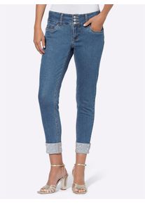 Push-up-Jeans Heine, Damen, Gr. 46, Normalgr&ouml;&szlig;en, blau (blau, bleached), 98% Baumwolle, 2% Elasthan, unifarben, 7/8-L&auml;nge, Jeans Push-up-Jeans