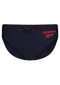 Badeslip Reebok "Wells", Herren, Gr. M, N-Gr, blau (vector navy), Microfaser, Elasthan, Polyamid, Polyester, unifarben, Badehosen Badeslip, mit Kordel, mit Logoschriftzug, kurz, basic, bequem, schnell trocknend