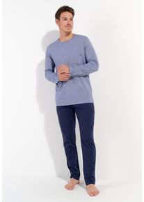 Pyjama HOM "Modal Comfort", Herren, Gr. XL, blau (navy), Single Jersey, Obermaterial: 50% Baumwolle, 50% Modal, bequem lang, Rundhals, HOMewear-Sets Pyjama, lang&auml;rmelig, weich, bequem, Brusttasche, Seitentaschen