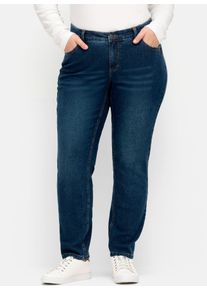 Stretch-Jeans sheego, Damen, Gr. 96, Langgr&ouml;&szlig;en, blau (dunkelblau denim), 99% Baumwolle, 1% Elasthan, unifarben, lang, Jeans Stretch-Jeans