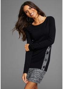 Strickkleid Laura Scott, Damen, Gr. 34, N-Gr, schwarz, Feinstrick, Obermaterial: 50% Viskose, 30% Polyacryl, 20% Polyamid, meliert, unifarben, figurbetont mini, Rundhals, Kleider Strickkleid, mit modischer Zierknopfleiste