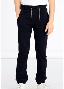 Sweathose name it "NKMSWEAT &ndash; Jogger mit verstellbarem Bund und Rippb&uuml;ndchen", Jungen, Gr. 140, N-Gr, schwarz, angeraute Sweatware, Obermaterial: 80% Baumwolle, 20% Polyester, unifarben, regular fit kn&ouml;chellang, Hosen Sweathose, unifarben, casual, regular fit, angeraute Sweatware